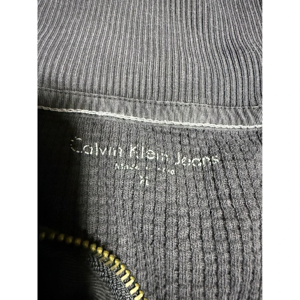 Calvin Klein Jeans Quarter Zip Pullover Mens XL Gray Good Waffle Knit Thermal